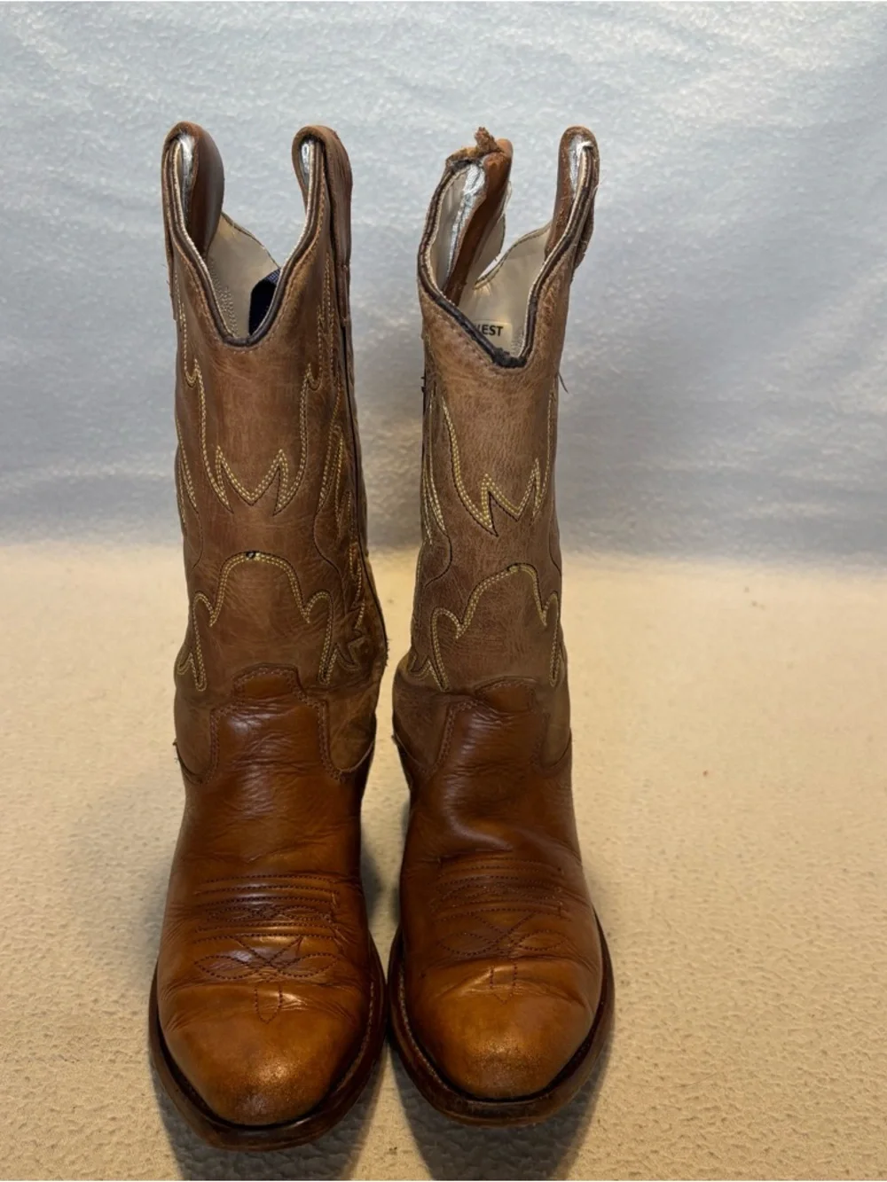 Old West Kids 11.5-D Tan Leather Cowboy Boots with Embroidered Shaft CF8229